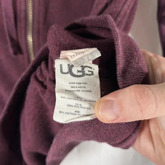 UGG Hoodie Women's Medium Burgundy Full Zip Drawstring Pockets Cotton Blend - Picture 6 of 9